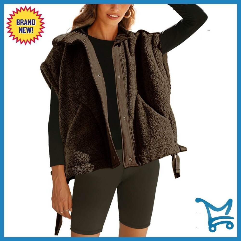 Women's Fleece Vest Sherpa Jacket Button Down Sleeveless with Pockets